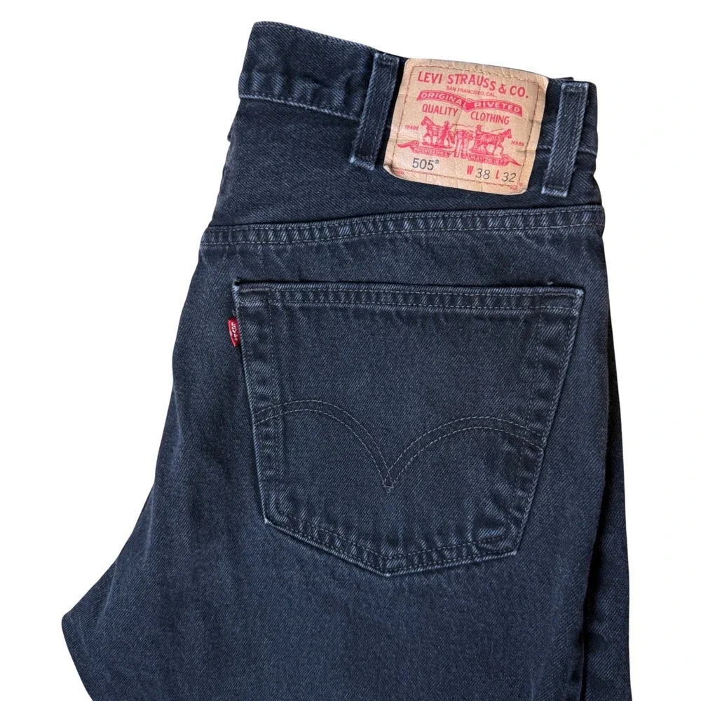 Levi's 505 Mens Regular Fit Black Jeans 38x32 (37x31) Straight Leg Denim Classic